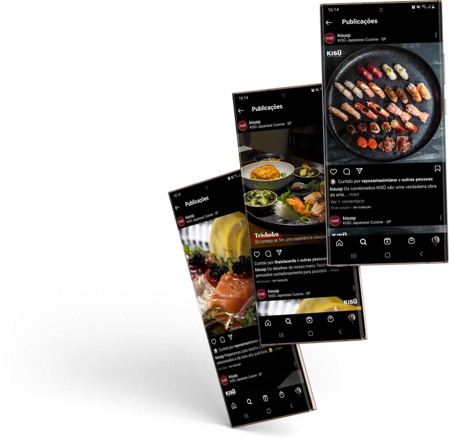 Telas de celular com o Instagram do restaurante KISŪ